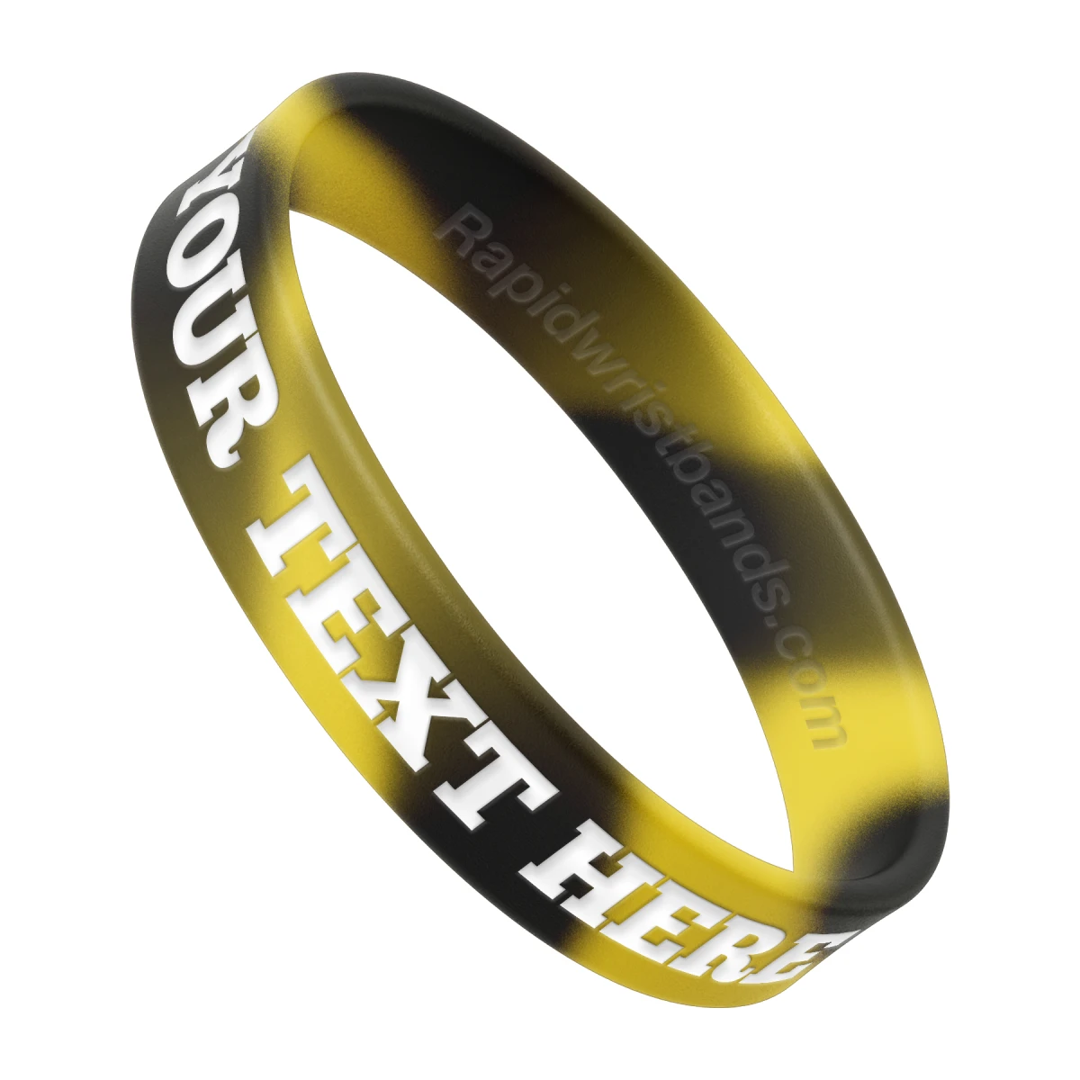 Swirl Yellow/Black Wristband With Your Text Here Engraved In White