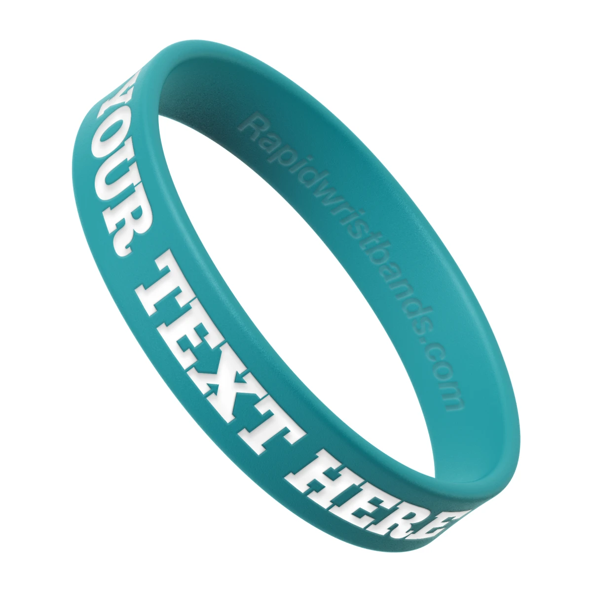 Teal Wristband With Your Text Here Engraved In White