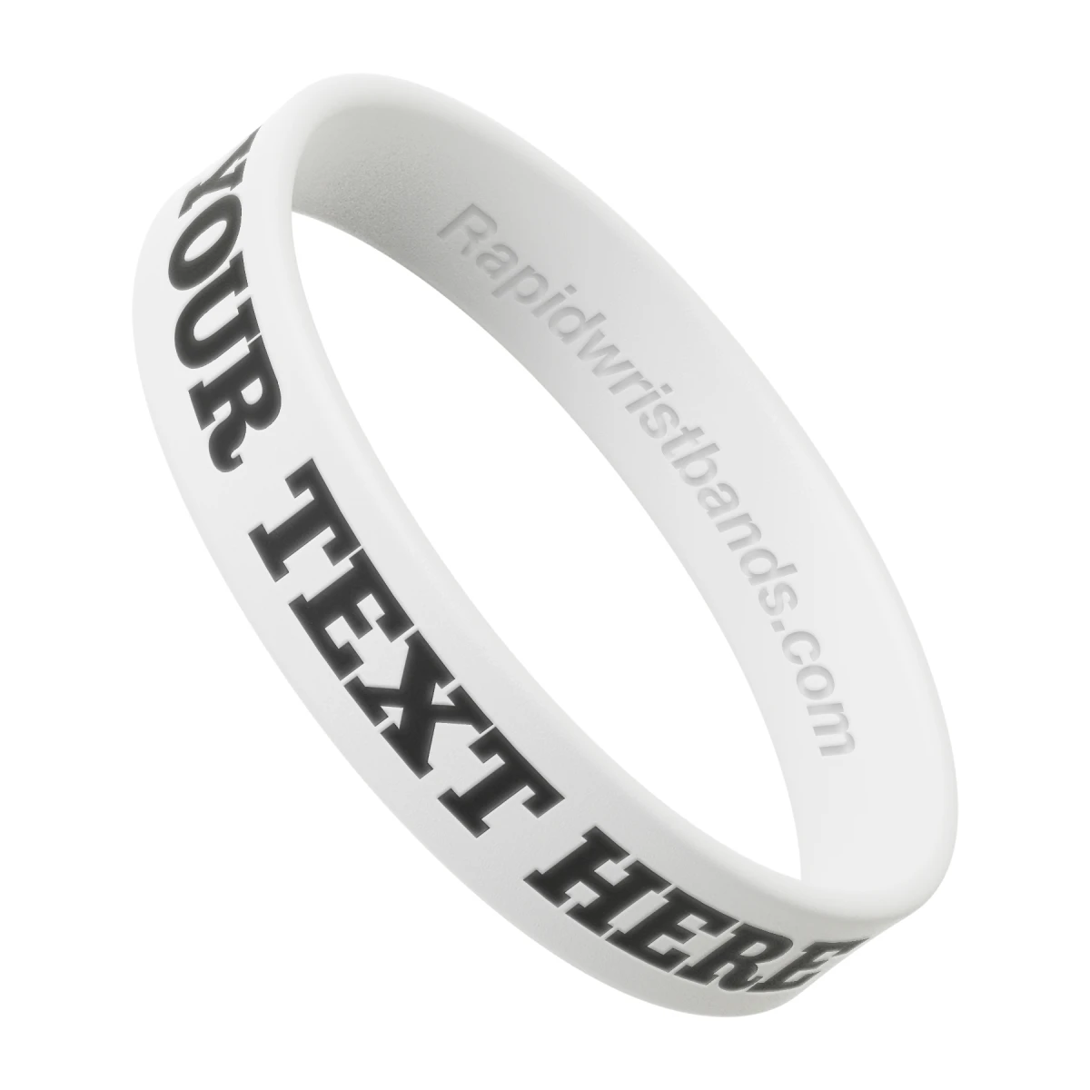 White Wristband With Your Text Here Engraved In Black