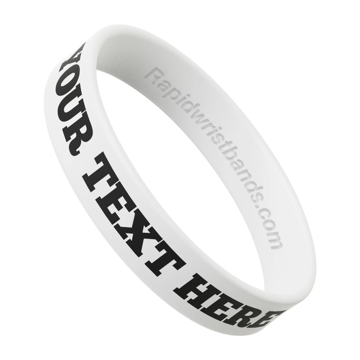 White Wristband With Your Text Here Printed In Black