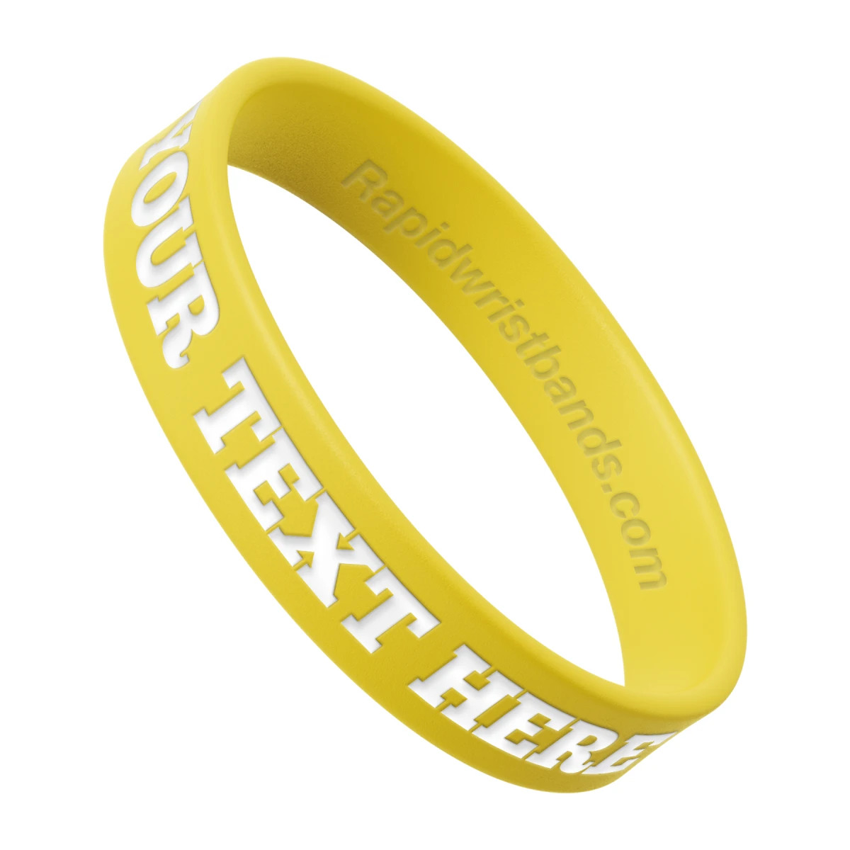 Yellow Wristband With Your Text Here Engraved In White