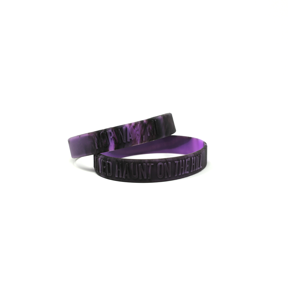Purple and black segmented wristbands for a haunted house in Norway Michigan.