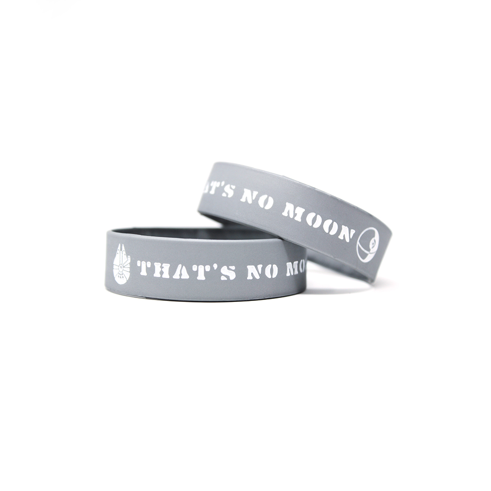 Thats no moon 1 inch printed gray wristbands.