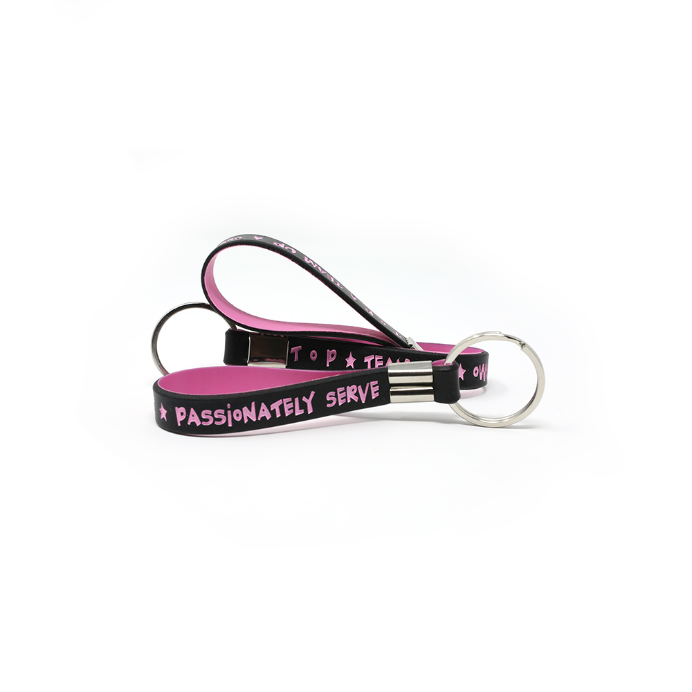 Black and pink keychain wristbands.
